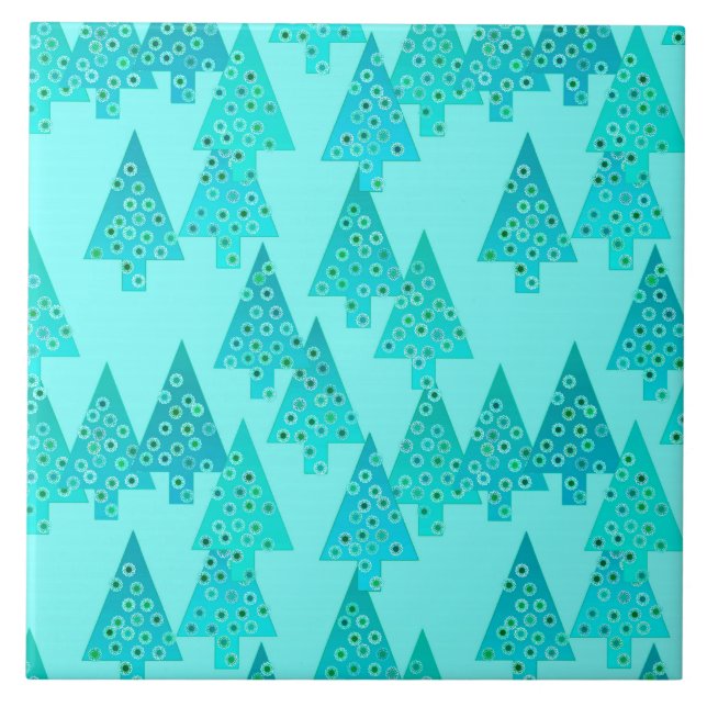 Modern flower Christmas trees - aqua & peacock Tile (Front)