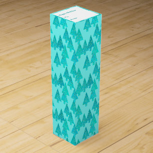 Modern flower Christmas trees - aqua & peacock Wine Gift Box