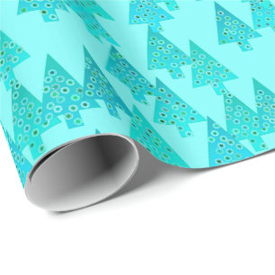 Modern flower Christmas trees - aqua & peacock Wrapping Paper