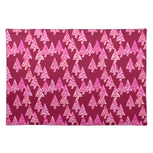Modern Flower Christmas Trees, Burgundy & Pink Cloth Placemat