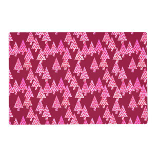 Modern Flower Christmas Trees, Burgundy & Pink Placemat
