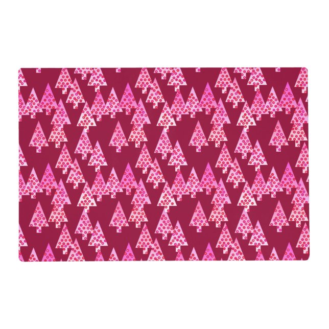 Modern Flower Christmas Trees, Burgundy & Pink Placemat (Front)