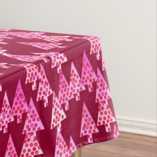 Modern Flower Christmas Trees, Burgundy & Pink Tablecloth