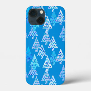Modern Flower Christmas Trees, Cerulean Blue iPhone 13 Mini Case