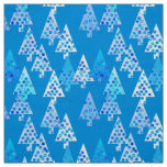 Modern flower Christmas trees - cerulean blue Fabric