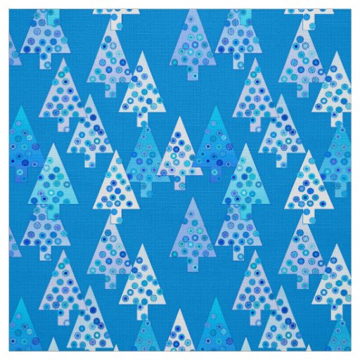 Modern flower Christmas trees - cerulean blue Fabric