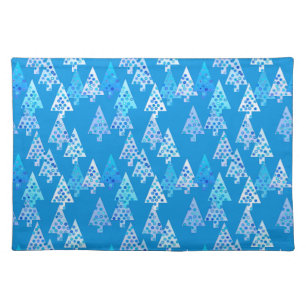 Modern flower Christmas trees - cerulean blue Placemat