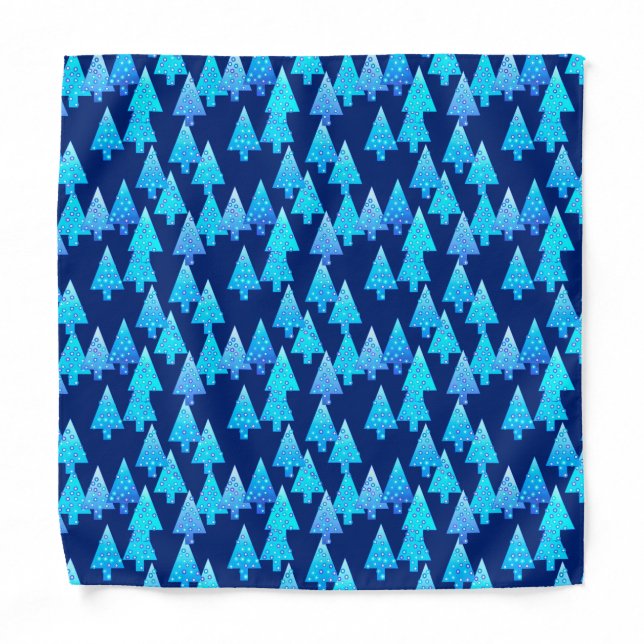 Modern flower Christmas trees - cobalt blue Bandan Bandana (Front)