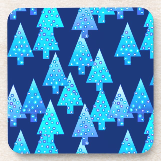 Modern flower Christmas trees - cobalt blue Beverage Coaster (Front)