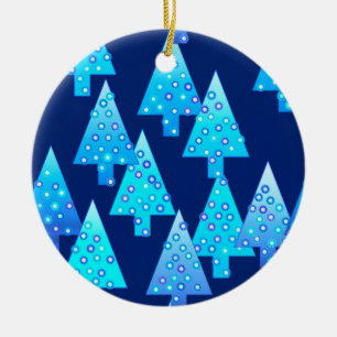 Modern flower Christmas trees - cobalt blue Ceramic Ornament