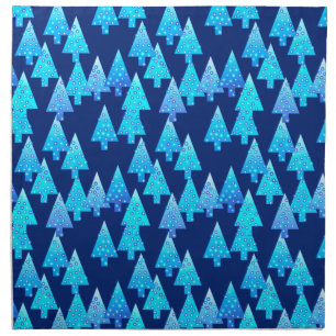 Modern flower Christmas trees - cobalt blue Cloth Napkin