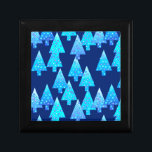 Modern flower Christmas trees - cobalt blue Jewelry Box<br><div class="desc">Mid-Century Modern,  flower embellished,  Christmas trees in a silky gradient - trees in shades of pale blue and aqua on a deep cobalt blue background</div>