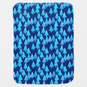 Modern flower Christmas trees - cobalt blue Swaddle Blanket