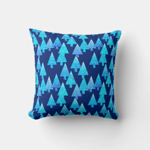 Modern flower Christmas trees - cobalt blue Throw Pillow