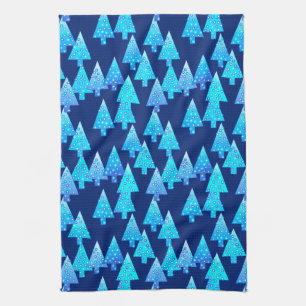 Modern flower Christmas trees - cobalt blue Towel