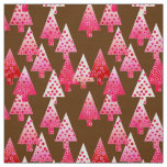 Modern flower Christmas trees - coral &amp; brown Fabric
