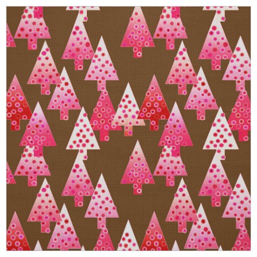 Modern flower Christmas trees - coral & brown Fabric