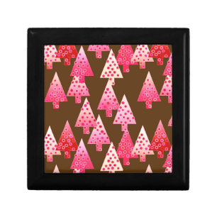 Modern flower Christmas trees - coral & brown Gift Box