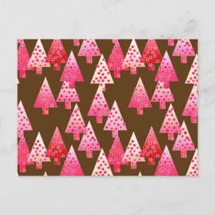 Modern flower Christmas trees - coral & brown Holiday Postcard