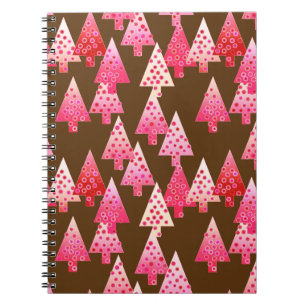 Modern flower Christmas trees - coral & brown Notebook
