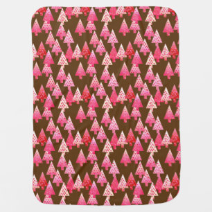 Modern flower Christmas trees - coral & brown Stroller Blanket