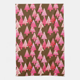Modern flower Christmas trees - coral & brown Towel