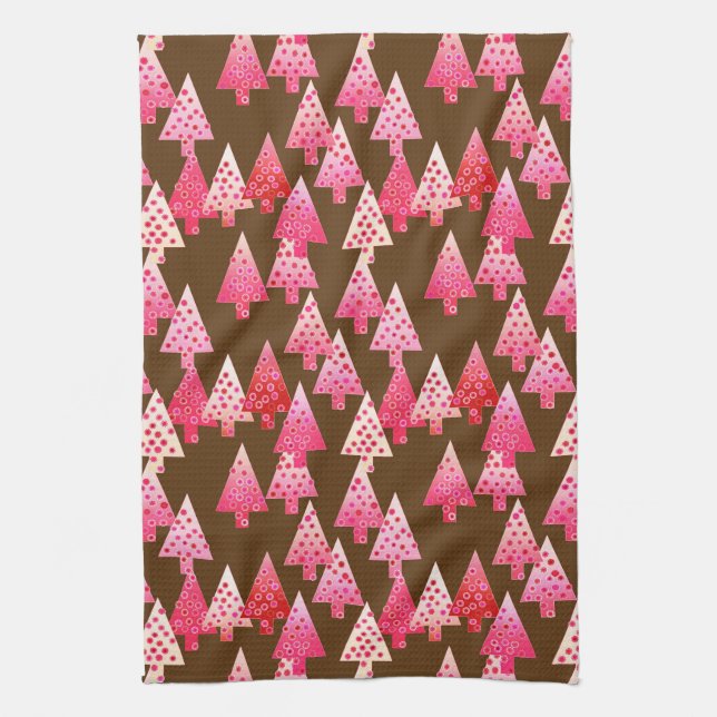 Modern flower Christmas trees - coral & brown Towel (Vertical)