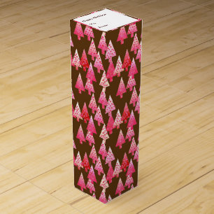 Modern flower Christmas trees - coral & brown Wine Gift Box