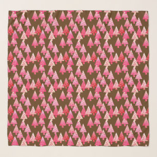 Modern Flower Christmas Trees, coral pink & brown Scarf