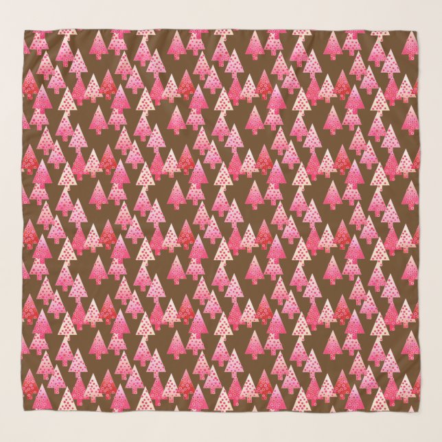 Modern Flower Christmas Trees, coral pink & brown Scarf (Front)