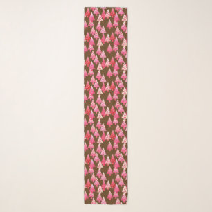 Modern Flower Christmas Trees, coral pink & brown Scarf