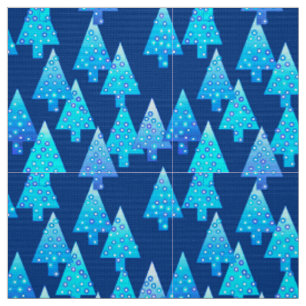 Modern flower Christmas trees - deep blue Fabric