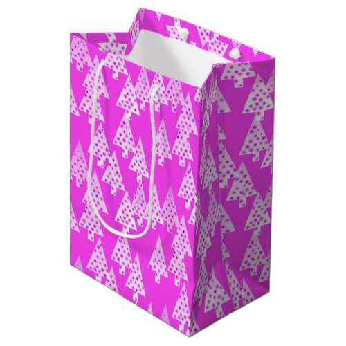 Modern Flower Christmas Trees Deep Orchid Pink Medium Gift Bag