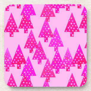 Modern flower Christmas trees - fuchsia pink Beverage Coaster