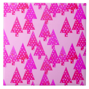 Modern flower Christmas trees - fuchsia pink Ceramic Tile