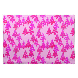Modern flower Christmas trees - fuchsia pink Cloth Placemat