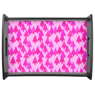 Modern flower Christmas trees - fuchsia pink Serving Tray