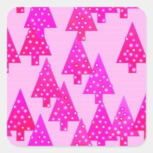 Modern flower Christmas trees - fuchsia pink Square Sticker