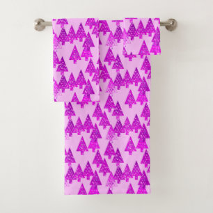 Modern Flower Christmas Trees, orchid and violet Bath Towel Set