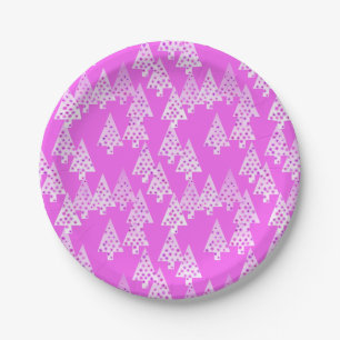 Modern flower Christmas trees - orchid pink Paper Plates