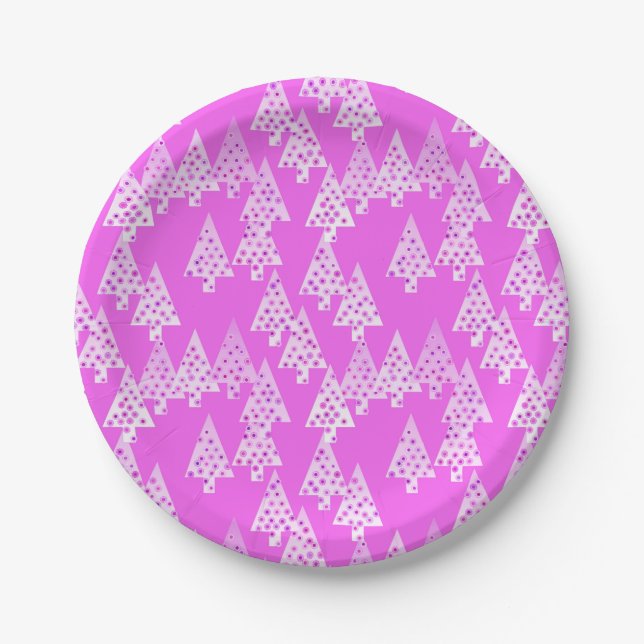 Modern flower Christmas trees - orchid pink Paper Plates (Front)