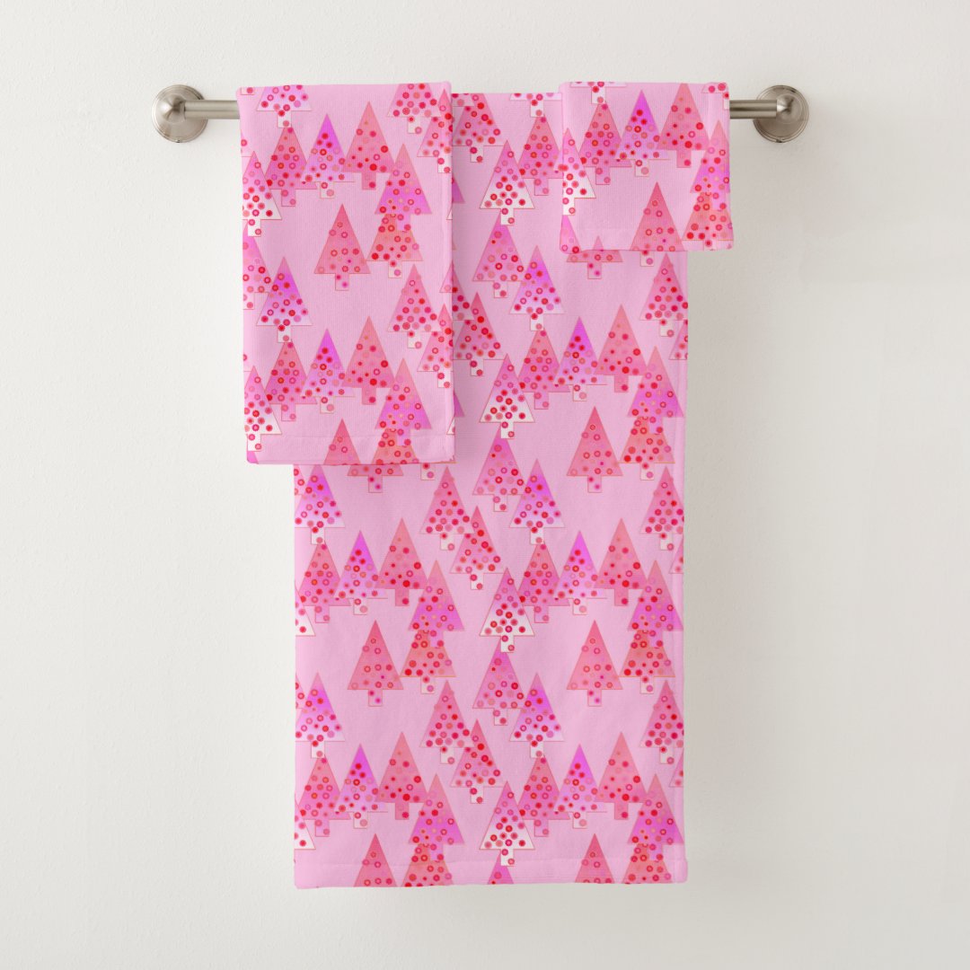 Modern Flower Christmas Trees, Pastel Pink Bath Towel Set | Zazzle