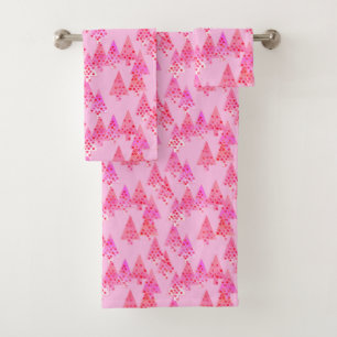 Modern Flower Christmas Trees, Pastel Pink Bath Towel Set