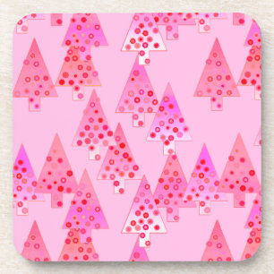Modern flower Christmas trees - pastel pink Beverage Coaster