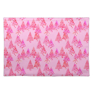 Modern flower Christmas trees - pastel pink Cloth Placemat
