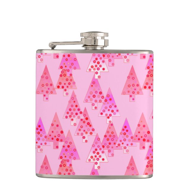 Modern flower Christmas trees - pastel pink Flask (Front)