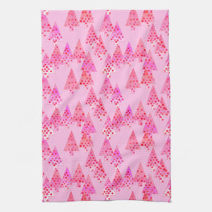 Modern flower Christmas trees - pastel pink Kitchen Towel