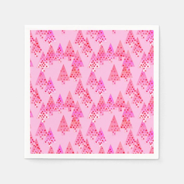 Modern flower Christmas trees - pastel pink Napkins (Front)