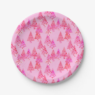 Modern flower Christmas trees - pastel pink Paper Plates