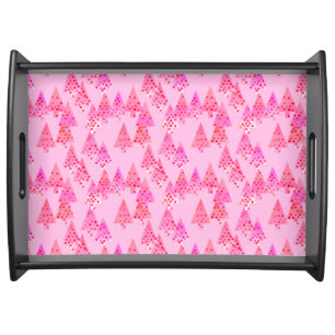 Modern flower Christmas trees - pastel pink Serving Tray